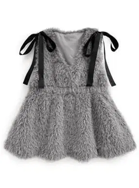 V넥 리본 퍼 페플럼 튜닉[gn333] 그레이