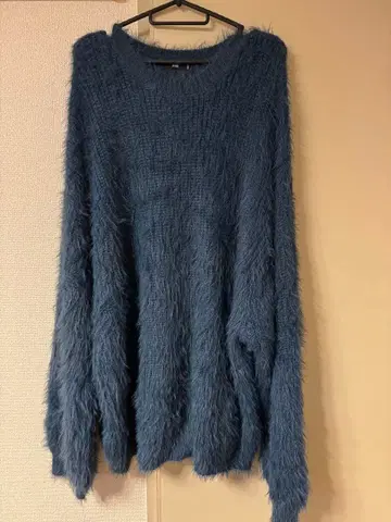 다크 블루 퍼 니트 스웨터 M 루즈한 사이즈