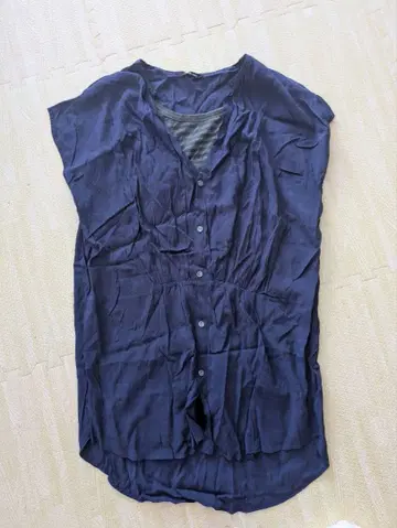 pas de calais 네이비 슬리브리스 셔츠 38