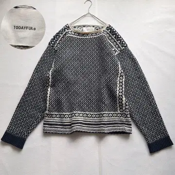 TODAYFUL 투데이풀 노르딕 자카드 니트 네이비 화이트