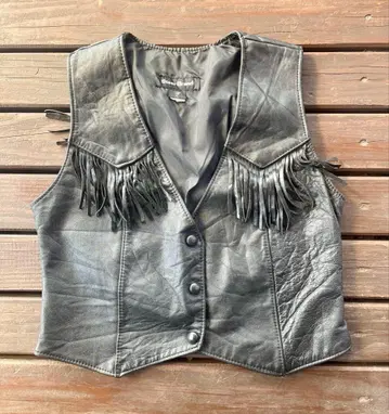 90s 프린지 웨스턴 빈티지 가죽 베스트