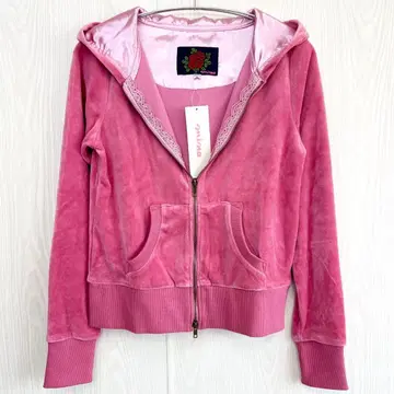 Y2K 히메 갸루 히메 스타일 당시 물품 핑크 더블 지퍼 벨로아 후드티