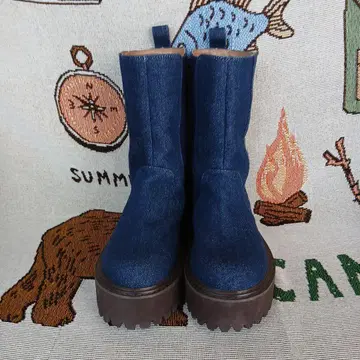 PINK HOUSE 데님 블루 통굽 숏부츠