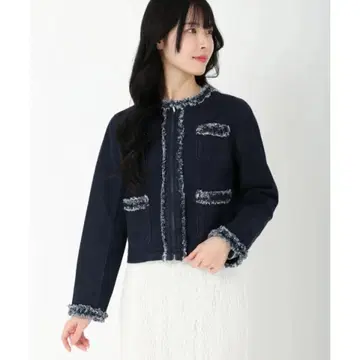 프린지 장식 네이비 데님 자켓