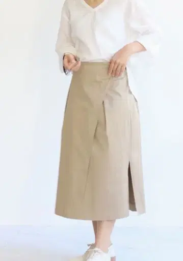 베이지 랩스커트 코튼 혼방