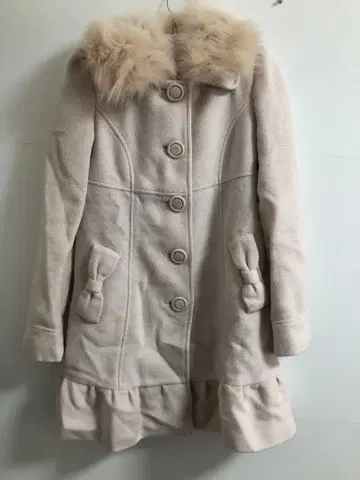 베이지 퍼 후드 코트