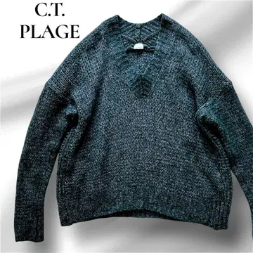 C.T. PLAGE 니트 드롭 숄더 울 린넨 그린