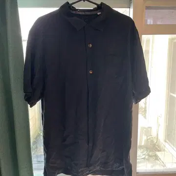 Tommy Bahama 반팔 셔츠 블랙 잎 무늬