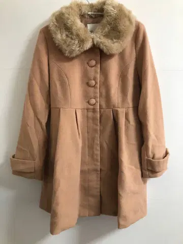 베이지 퍼 롱 코트