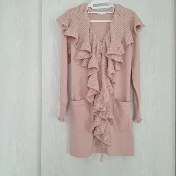 TO BE CHIC 프릴 달린 핑크 롱 가디건