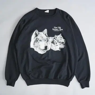 80s 빈티지 캐나다제 애니멀 무늬 늑대 래글런 맨투맨 XL