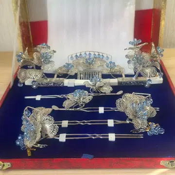 파란색 비즈 웨딩 머리 장식 세트