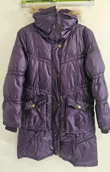 ON SA OFF 퍼플 다운풍 롱 코트 후드 부착 아우터 L