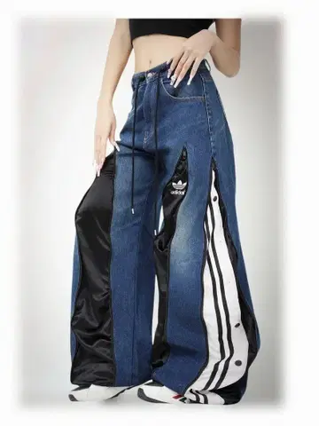 리메이크 adidas 4 지퍼 데님 와이드 팬츠 3 라인 101166