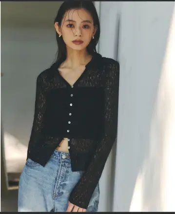 울 레이스 폴로 니트탑 [ BLACK ]