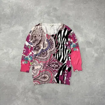 에트로 ETRO 7부 소매 티셔츠 페이즐리 실크 혼방