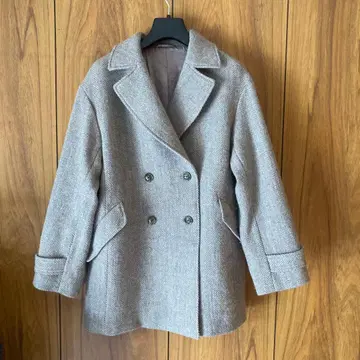 휴먼 우먼 브라운 계열 헤링본 하프 코트 울