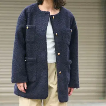 푸들 금장 버튼 노카라 코트