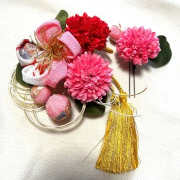 일본 의류 머리 장식 핑크 빨간색 골드 크레이프 원단