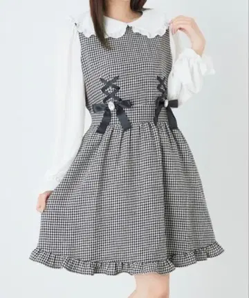 앙크루즈 비쥬 리본 하운드투스 체크 원피스