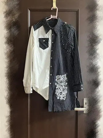 ALGONQUINS 알곤킨 셔츠 긴팔 비대칭 화이트 블랙