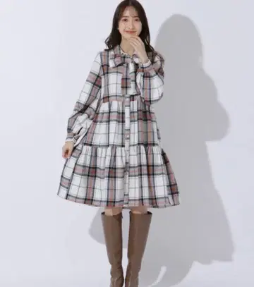 윌 셀렉션 티어드 체크 원피스