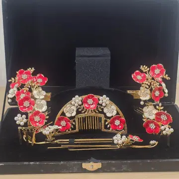 화려한 빨흰 꽃 일본 의류 웨딩 머리 장식 세트