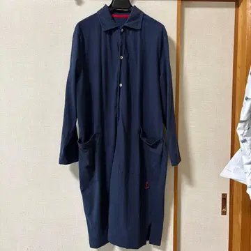 네이비 롱 셔츠 원피스 닻 자수