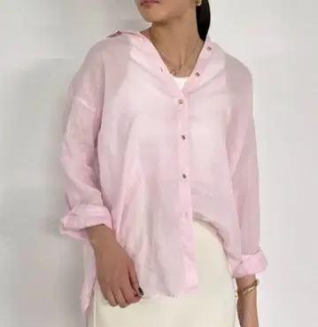 [ Loungedress ] 린넨 백 타이 셔츠 - 핑크