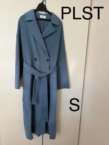 [ 착용 2회 ] PLST 울 리버 코트 아이스 블루 롱 코트 S