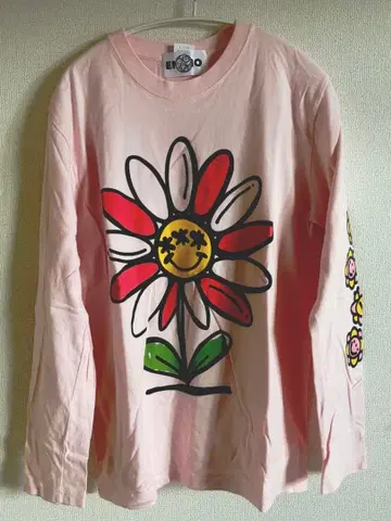 롱 T셔츠 핑크 꽃 프린트 L