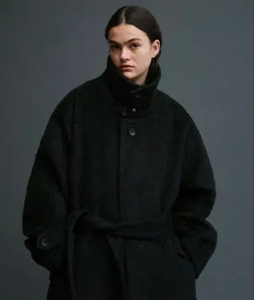 soerte 울 블렌드 샤기 오버코트 블랙