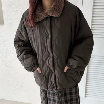 raffime 퍼 옷깃 퀼팅 블루종 차콜