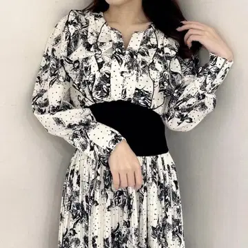 AnMILLE 플라워 도트 리브 원피스