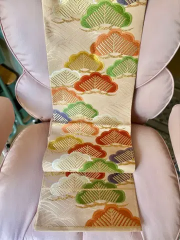 소나무의 경사스러운 무늬 순수 실크 후쿠로 오비