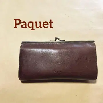 Paquet 가마구치 장지갑 천연 가죽 브라운