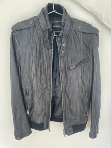 AMERICAN RAG 블랙 가죽 싱글 라이더 자켓