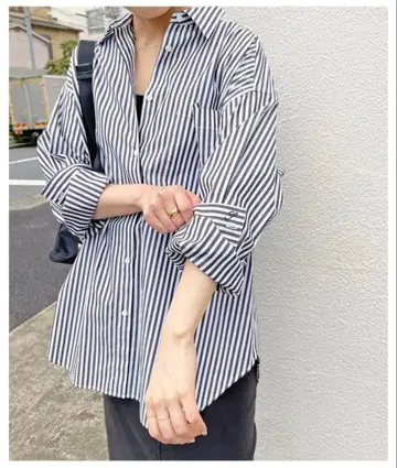 Spick & Span 50 코튼 오버 셔츠 피크/스트라이프