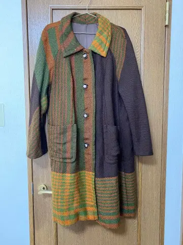 빈티지 체크 무늬 레트로 롱 코트 [ 구제 의류 ]