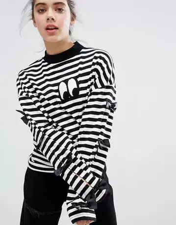 lazyoaf 스트라이프 긴팔 T셔츠 오버 사이즈