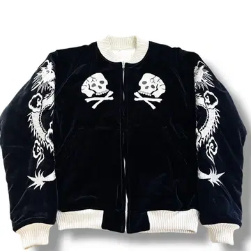 새상품급 플랫 헤드 벨벳 스카잔 해골 용 리버서블 블랙 실버