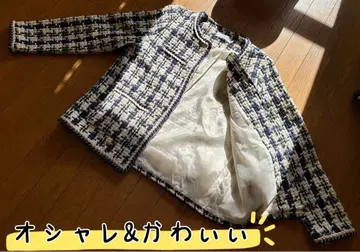 새상품 | 노카라 트위드 자켓 네이비x베이지