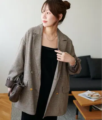 DISCOAT [ WEB 한정판 ] 골드 버튼 체크 W 테일러드 자켓