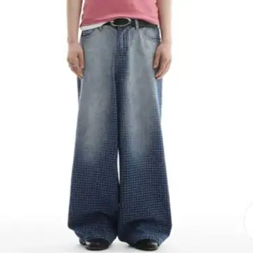 새상품급 FUNKYFUN 체크 데님 청바지