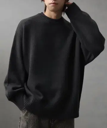 welise 이중 옷깃 크루넥 니트 차콜 그레이 S 사이즈