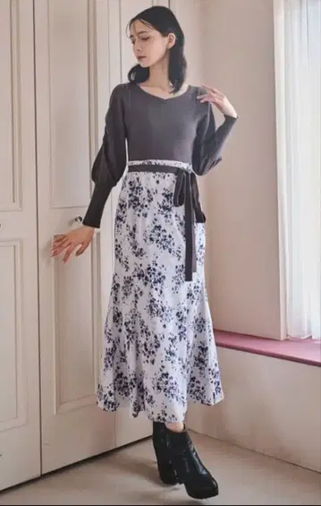 31 sons de mode 개더 슬리브 프린트 도킹 원피스