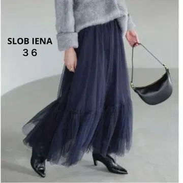 슬로브 이에나 레이어드 샤샤 스커트 네이비 2023AW 사이즈 36