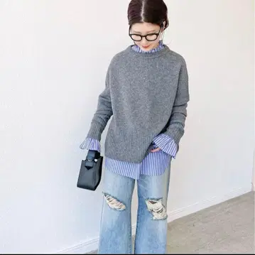 코튼 브로드 턱 프릴 블라우스