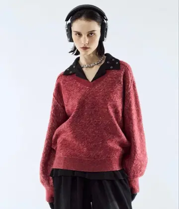 seyto 멜란지 자카드 V넥 니트