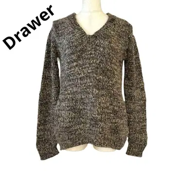 드로어 알파카 울 캐시미어 V넥 니트 긴팔 브라운 계열 S